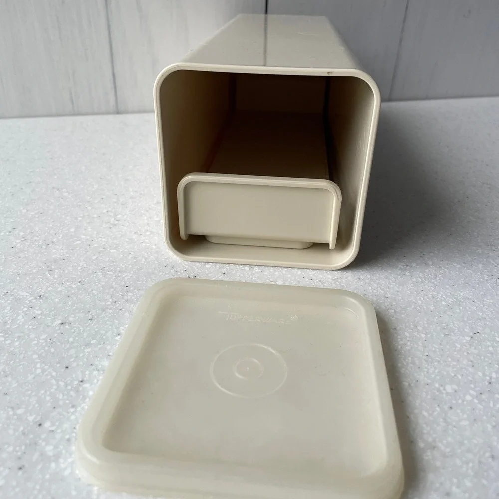 Vintage Tupperware Cheese Cracker Keeper Dispenser Almond Cream 1696-1 with Lid